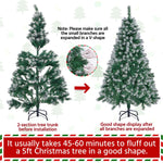 Costoffs Artificial Christmas Tree Snow Dusted Christmas Tree Hinged Lifelike Spruce Holiday Decorative Tree with Foldable Stand and PVC Tips