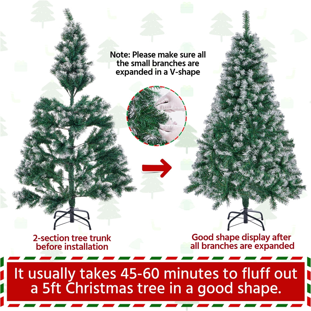 Costoffs Artificial Christmas Tree Snow Dusted Christmas Tree Hinged Lifelike Spruce Holiday Decorative Tree with Foldable Stand and PVC Tips