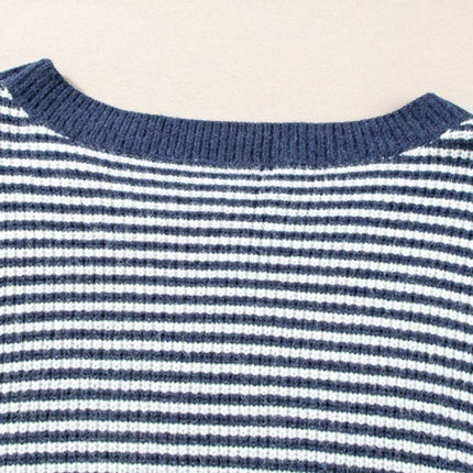 Striped Boat Neck Long Sleeve Sweater