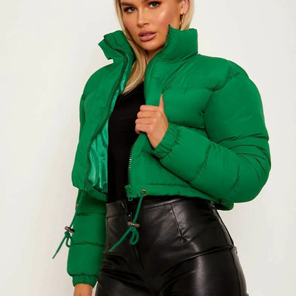WOMENS LADIES QUILTED WINTER COAT THICK PUFFER PADDED CROP HOODED JACKET PARKA