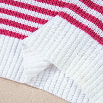 Striped Half Zip Mock Neck Long Sleeve Sweater