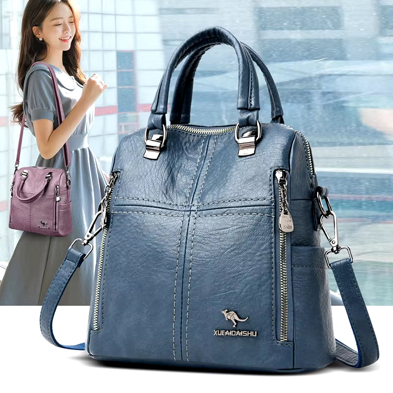 Hot Sale High Quality Leather Backpack Women Shoulder Bags Multifunction Travel Backpack School Bags for Girls Bagpack Mochila