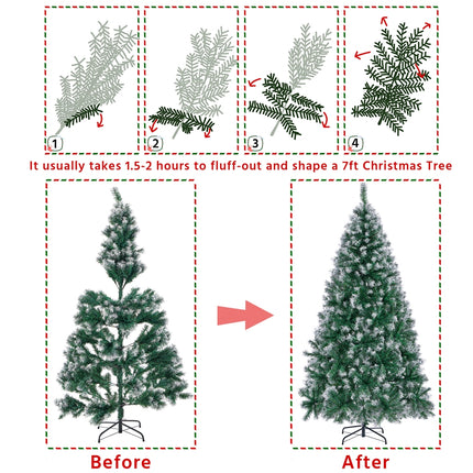 Costoffs Artificial Christmas Tree Snow Dusted Christmas Tree Hinged Lifelike Spruce Holiday Decorative Tree with Foldable Stand and PVC Tips