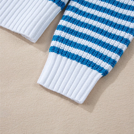Striped Half Zip Mock Neck Long Sleeve Sweater