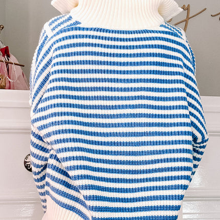Striped Half Zip Mock Neck Long Sleeve Sweater