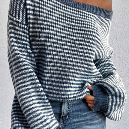 Striped Boat Neck Long Sleeve Sweater