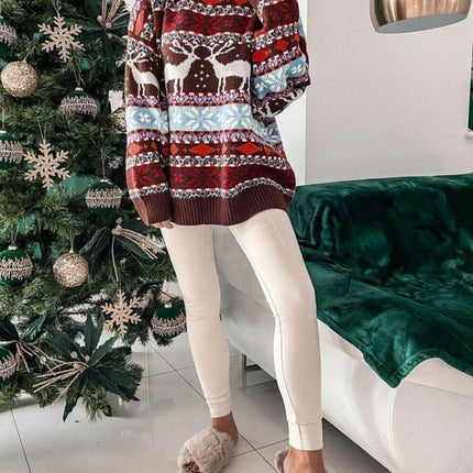 Geometric Round Neck Dropped Shoulder Sweater