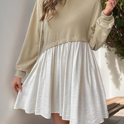 Perfee Contrast Round Neck Long Sleeve Mini Dress