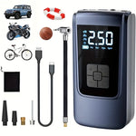 Portable Car Tire Inflator Pump with LED Light – USB Rechargeable Digital Air Compressor, 18650 Lithium Battery Powered, Compact Electric Pump for Cars, Motorcycles, Bicycles & Sports Balls | Modern Car Accessory with Digital Display