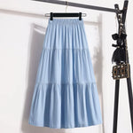 Women'S Patchwork Denim Color Spliced A-Line Skirt Tencel Big Swing Long Thin Skirt