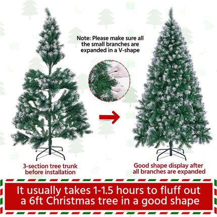 Costoffs Artificial Christmas Tree Snow Dusted Christmas Tree Hinged Lifelike Spruce Holiday Decorative Tree with Foldable Stand and PVC Tips