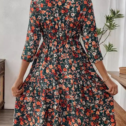 Frill Floral Round Neck Dress