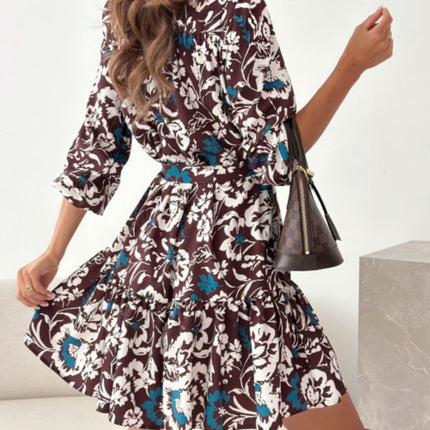 Ruffle Hem Floral Long Sleeve Dress