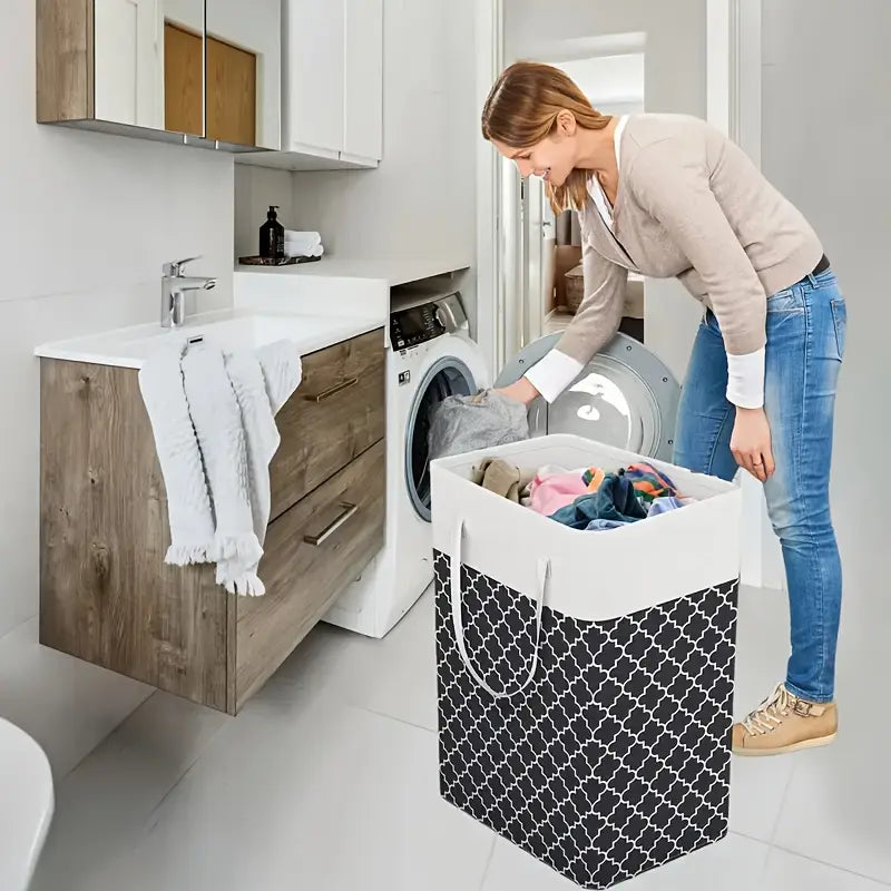 75L Large Laundry Basket with Extended Handle – Foldable Dirty Clothes Storage Bag, Gray Laundry Hamper for Bathroom, Bedroom, Dorm & Laundry Room