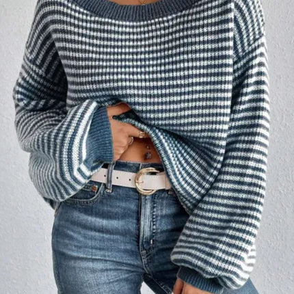 Striped Boat Neck Long Sleeve Sweater