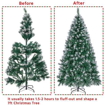 Costoffs Artificial Christmas Tree Snow Dusted Christmas Tree Hinged Lifelike Spruce Holiday Decorative Tree with Foldable Stand and PVC Tips