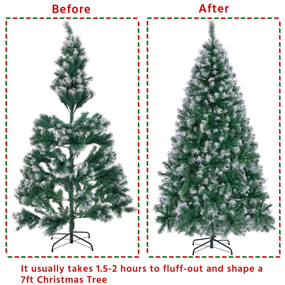 Costoffs Artificial Christmas Tree Snow Dusted Christmas Tree Hinged Lifelike Spruce Holiday Decorative Tree with Foldable Stand and PVC Tips