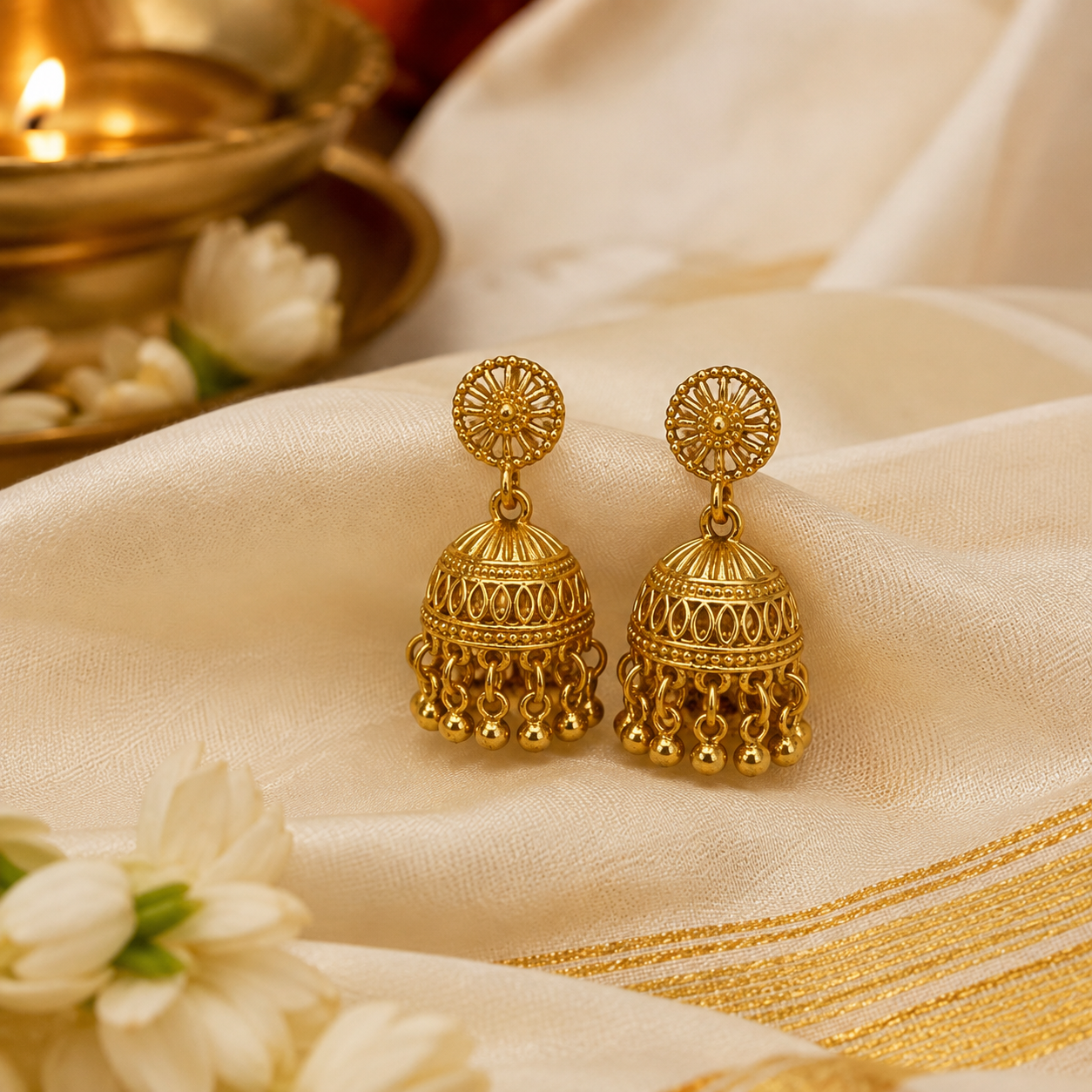 Small Gold Jhumka Earrings | Kerala Traditional Jewellery | Indian Jhumki Earrings | Onam Jewellery | South Indian Earrings | Gift for Her