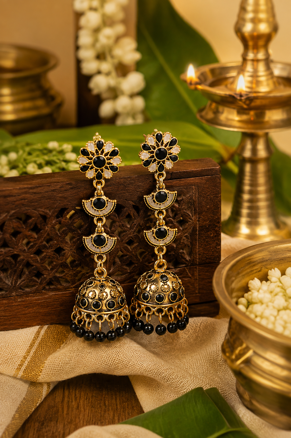 Small Gold Jhumka Earrings | Kerala Traditional Jewellery | Indian Jhumki Earrings | Onam Jewellery | South Indian Earrings | Gift for Her (Copy)